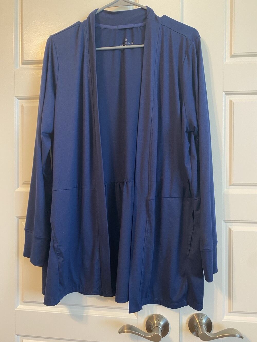 Cuddl Duds Cardigan Large Navy Blue Open Front Hooded Ultra Soft Comfort Cozy